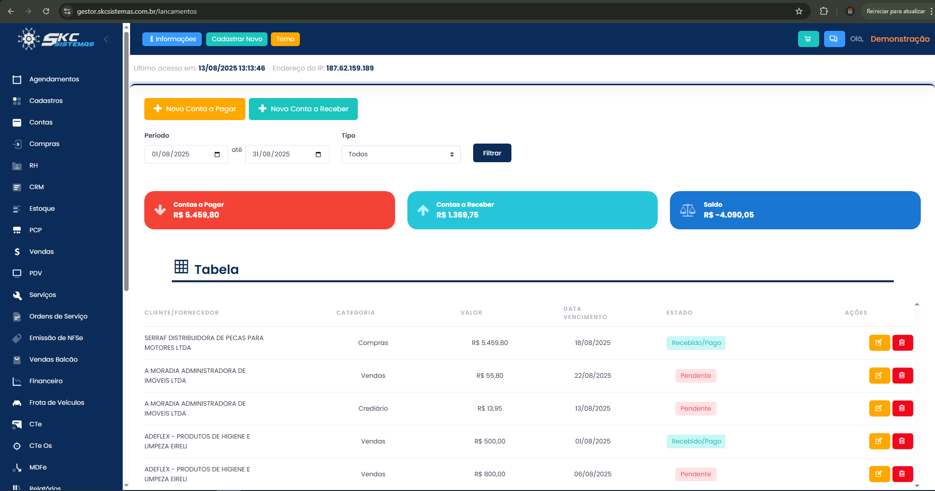 Calendário Financeiro